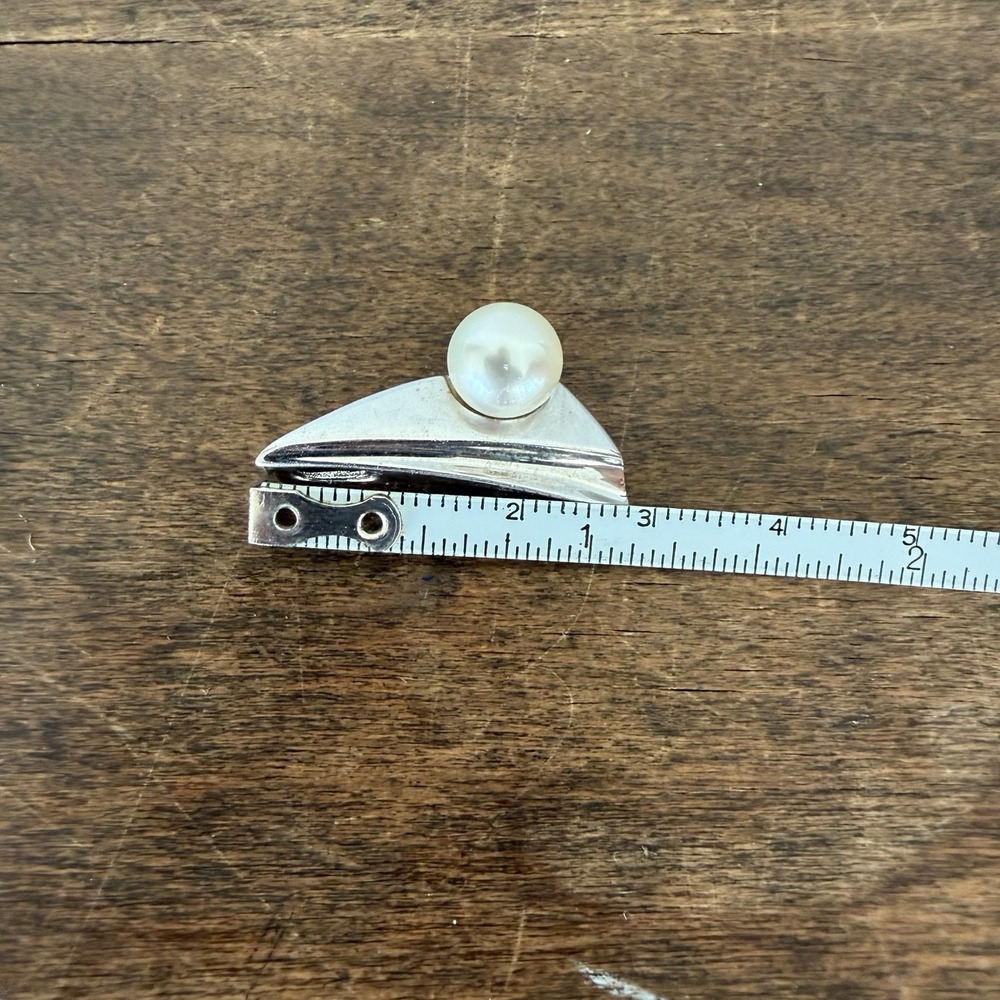 Sterling Silver 925 Pearl Necklace Pendant Dangle Mid Century Modern MCM - Picture 4 of 4